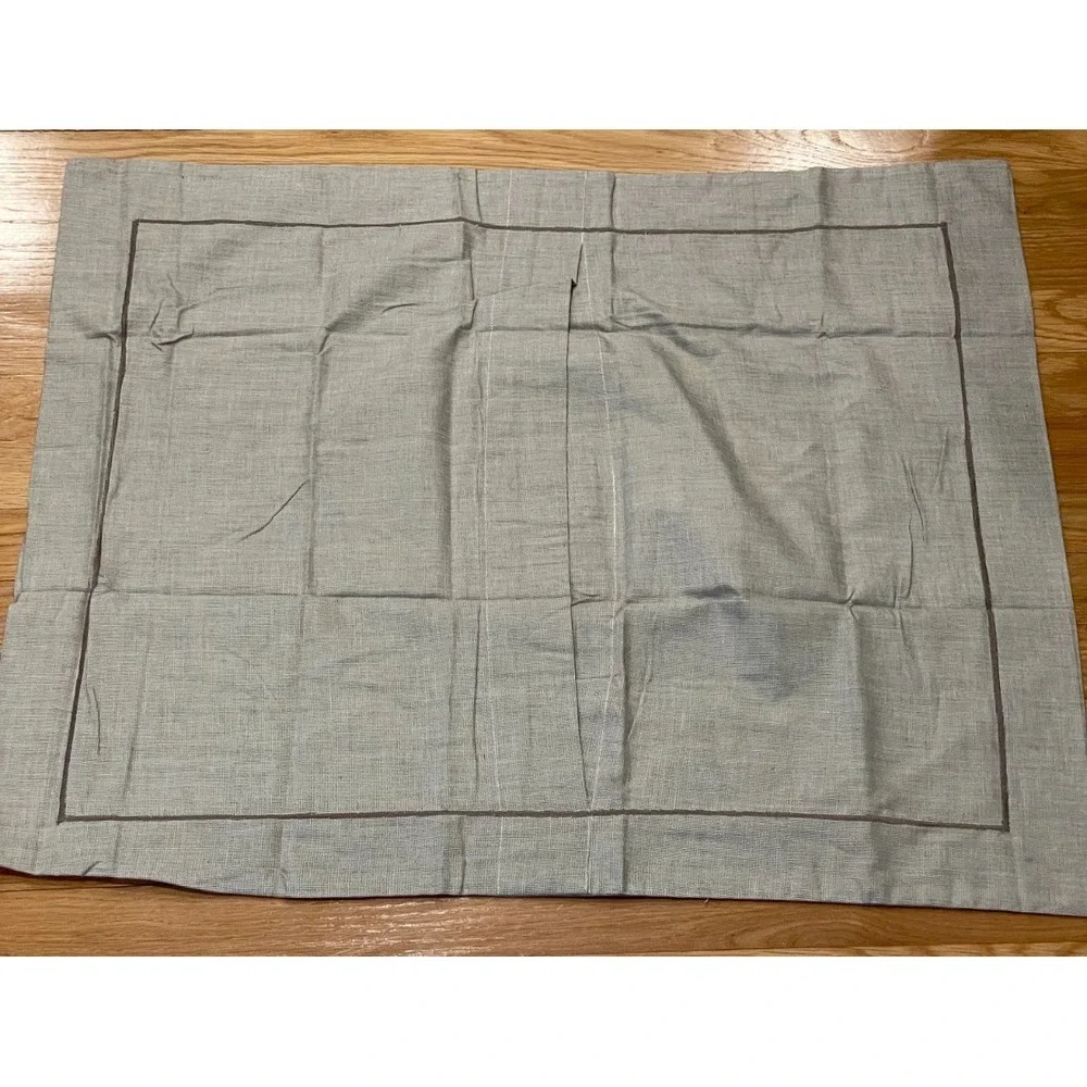 Crate & Barrel King Pillow Sham Check Hatch Cotton Taupe Border 30 x 24 New